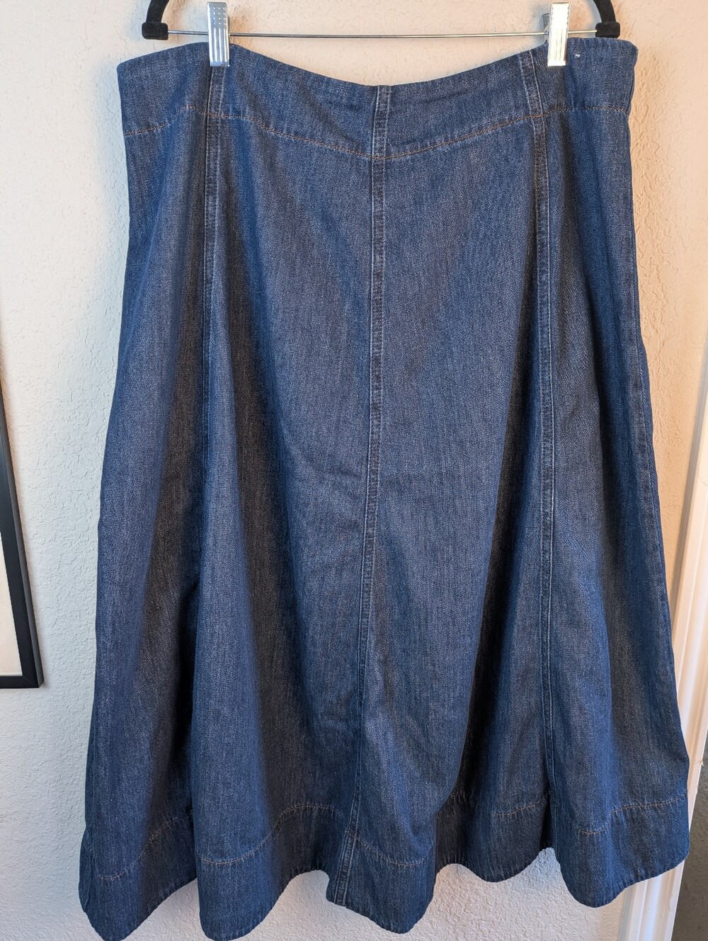 Boden A-Line Midi Denim Skirt Size 16-18 Side Zip Blue 100% Cotton Cottagecore